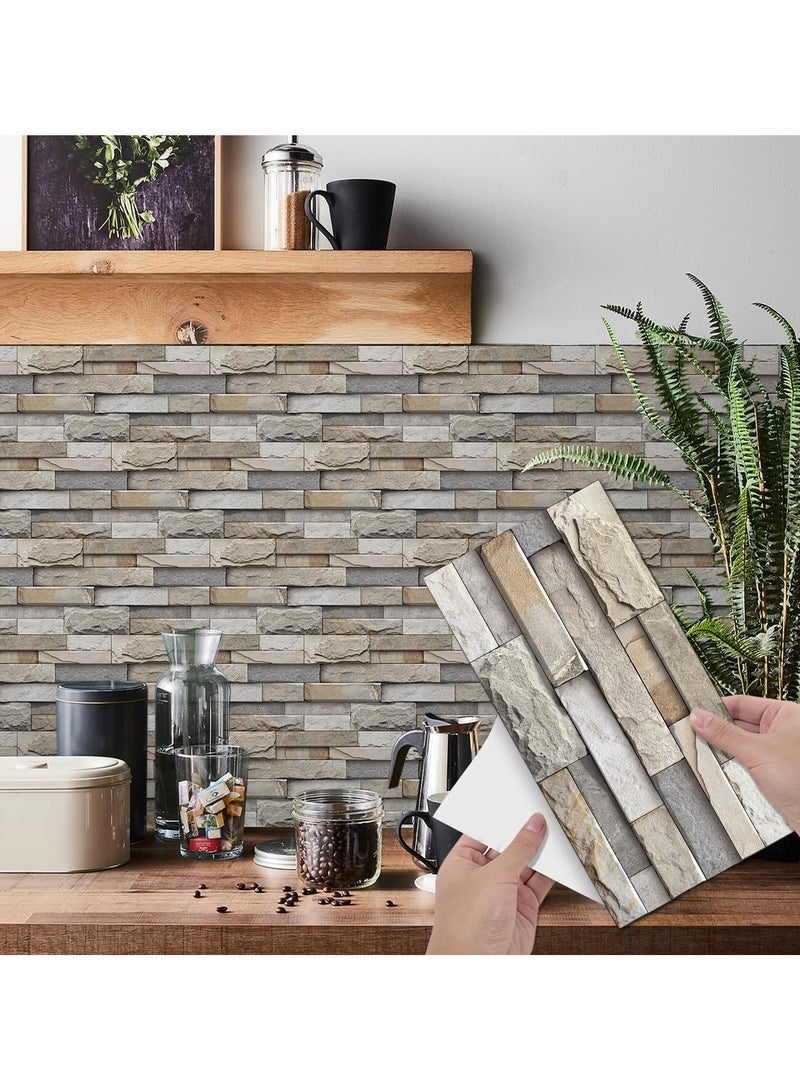 RATSAW 3D Wall Panels Peel and Stick Wallpaper 12PCS 30 x 15cm Wall Tiles Self Adhesive Waterproof Wall Sticker Brick Wallpaper Decorative Tiles Stickers for Kitchen Bathroom Wall Decor - Image 3