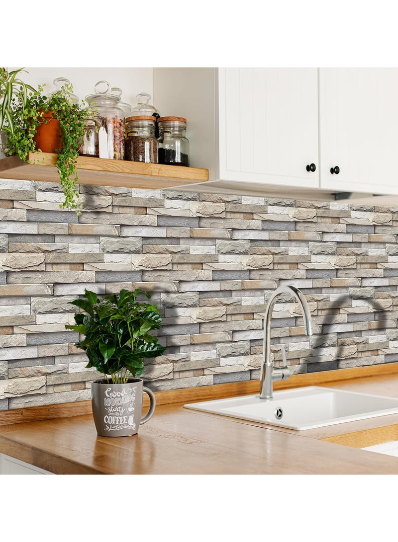 RATSAW 3D Wall Panels Peel and Stick Wallpaper 12PCS 30 x 15cm Wall Tiles Self Adhesive Waterproof Wall Sticker Brick Wallpaper Decorative Tiles Stickers for Kitchen Bathroom Wall Decor - Image 4