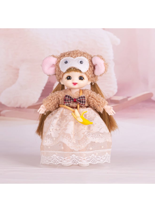 Children's Day Gift Bjd6 Points Doll Clothes Shake Sound Explosions Girl Diy Makeup Children's Toy Handmade Doll Fluid Bear-Color:Six-inch Monkey Skirt-Height:The Whole Doll 】 - Image 1