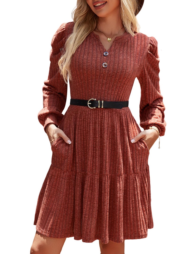 UEAL Winter Dress for Women Cute Fancy Knit Fall Autumn Sweater Short Dresses 2025 X-Large Caramel - Image 1