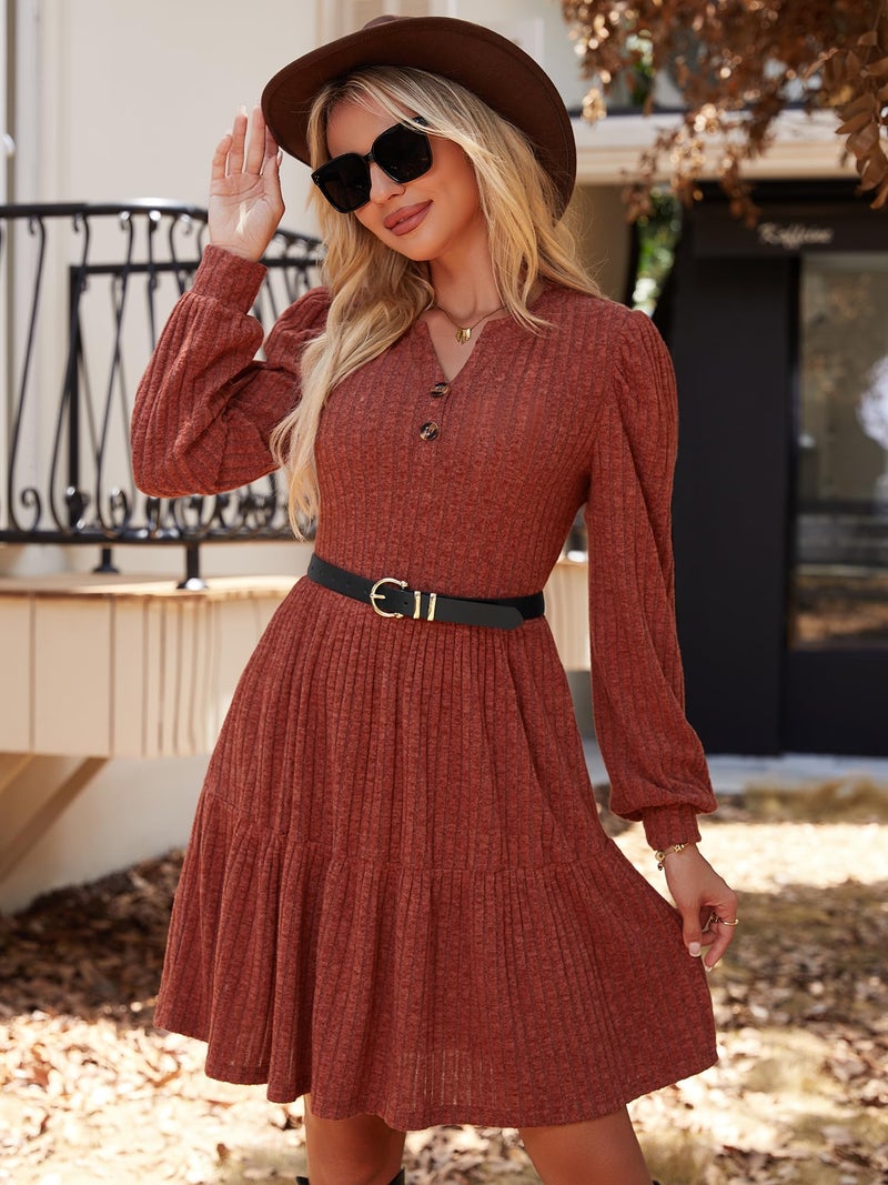UEAL Winter Dress for Women Cute Fancy Knit Fall Autumn Sweater Short Dresses 2025 X-Large Caramel - Image 4