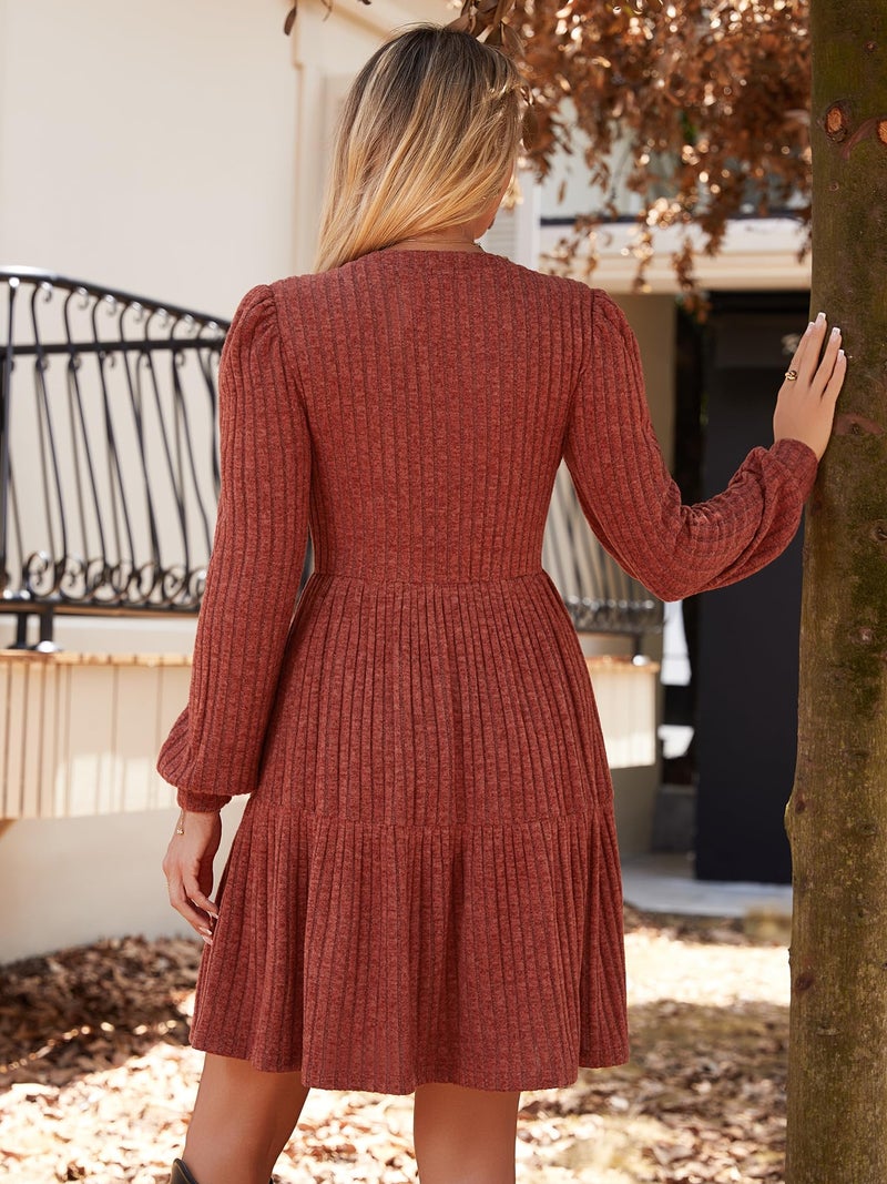UEAL Winter Dress for Women Cute Fancy Knit Fall Autumn Sweater Short Dresses 2025 X-Large Caramel - Image 5