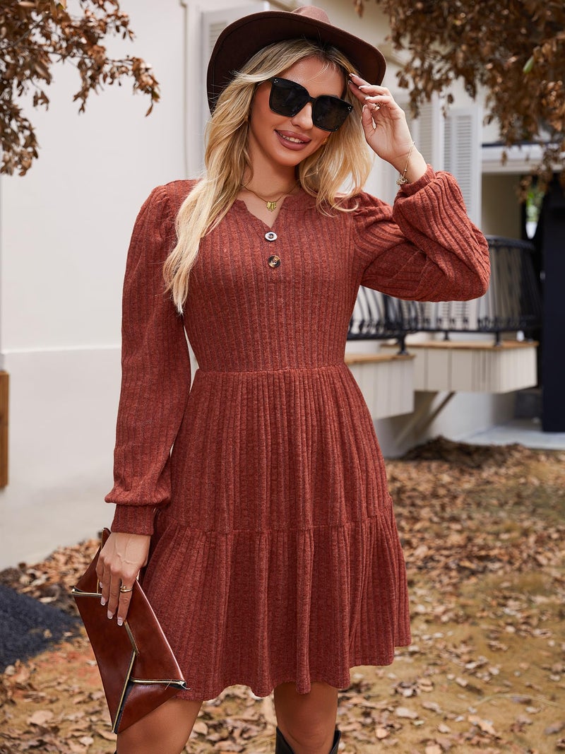 UEAL Winter Dress for Women Cute Fancy Knit Fall Autumn Sweater Short Dresses 2025 X-Large Caramel - Image 3