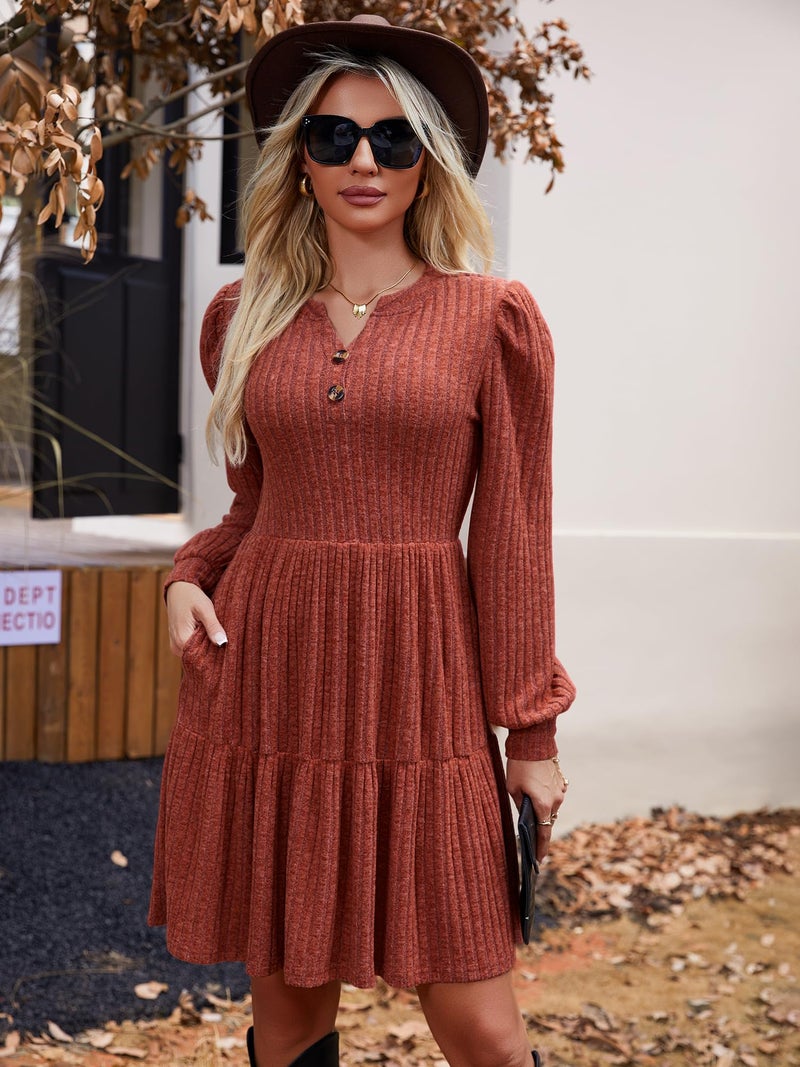 UEAL Winter Dress for Women Cute Fancy Knit Fall Autumn Sweater Short Dresses 2025 X-Large Caramel - Image 2