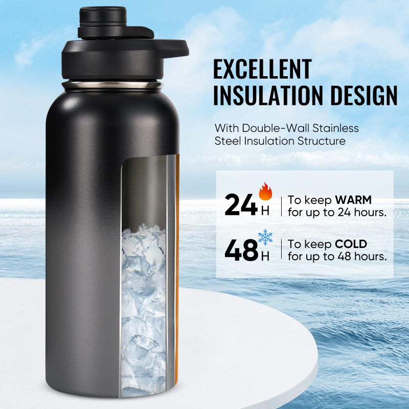 Fijinhom 32 oz Insulated Water Bottle with Handle, 304 Stainless Steel Water Bottles with Wide Mouth, Double Wall Vacuum Sports Water Bottle, BPA Free, Keep Cold and Hot, Black/Gray - Image 3