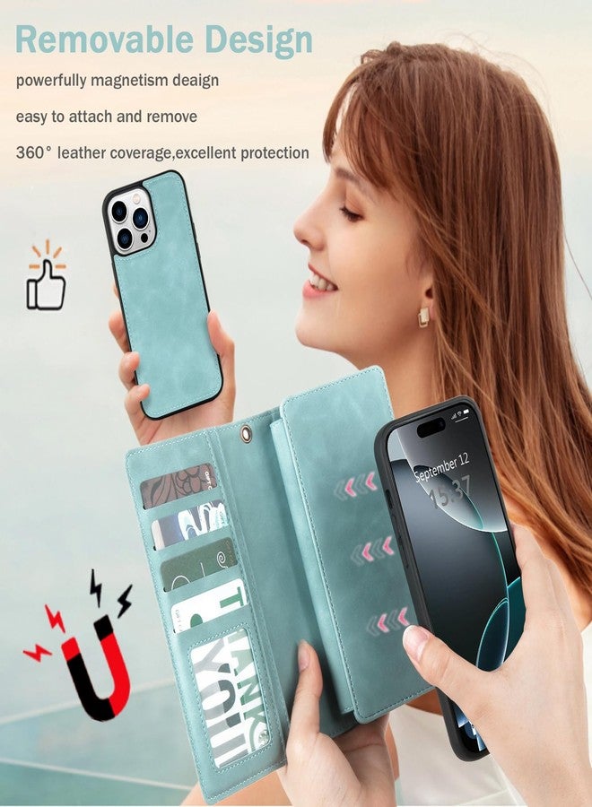 TwoHead Wallet Case Compatible with iPhone 16 Pro Max, Magnetic Detachable Protective PU Leather Case with Card Holder and Change Pocket, 6.9 inches, Blue - Image 5