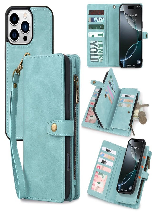 TwoHead Wallet Case Compatible with iPhone 16 Pro Max, Magnetic Detachable Protective PU Leather Case with Card Holder and Change Pocket, 6.9 inches, Blue - Image 1