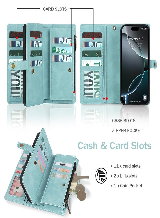 TwoHead Wallet Case Compatible with iPhone 16 Pro Max, Magnetic Detachable Protective PU Leather Case with Card Holder and Change Pocket, 6.9 inches, Blue - Image 4