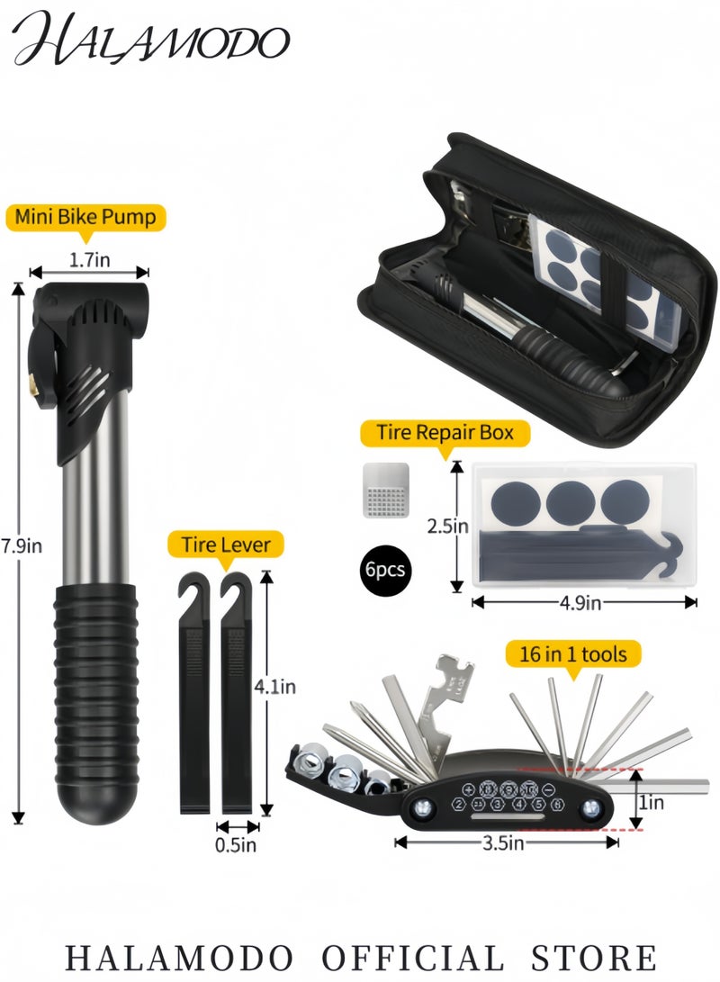 HALAMODO Bike Repair Kit Bike Tire Repair Tool Kit Mini Bicycle Pump Bicycle Tire Patch Kit Used for Mountain Bike and Road Bike - Image 5