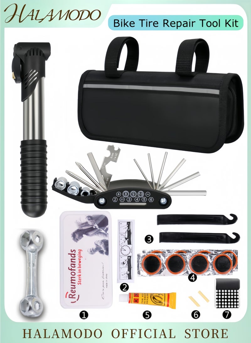 HALAMODO Bike Repair Kit Bike Tire Repair Tool Kit Mini Bicycle Pump Bicycle Tire Patch Kit Used for Mountain Bike and Road Bike - Image 1