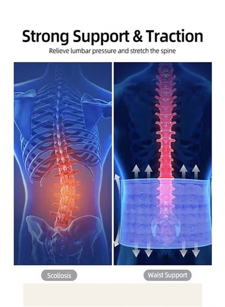 حزام ظهر قابل للنفخ لتخفيف الضغط، حزام دعم الظهر، دعامة الظهر، حزام تخفيف الضغط القطني لتخفيف آلام أسفل الظهر للرجال والنساء - Image 4