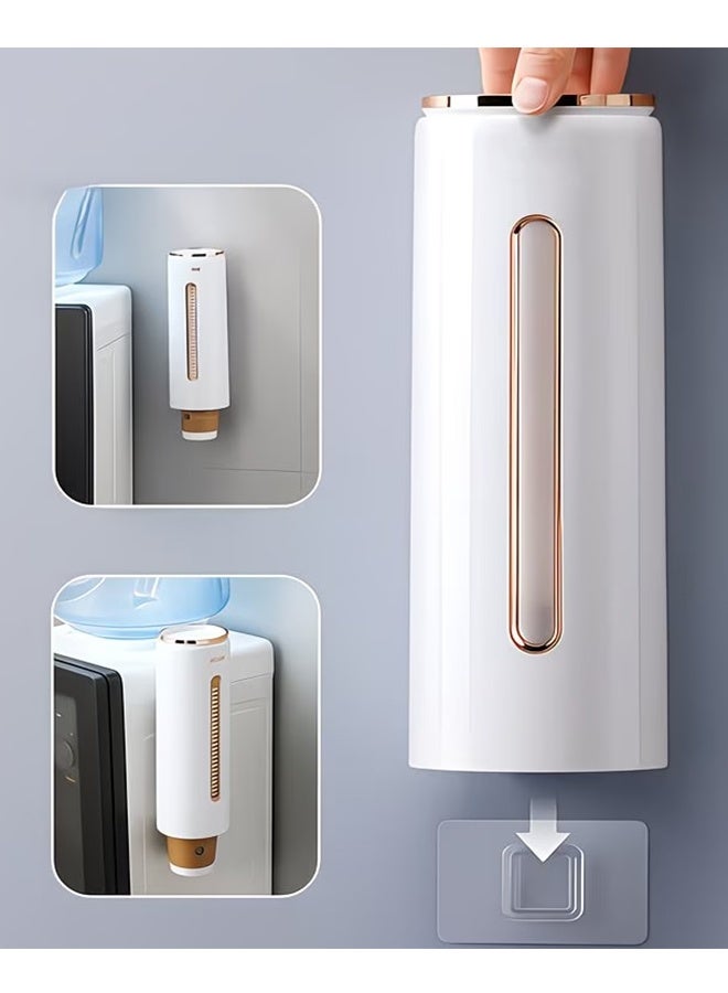 Wall Mounted Cup Dispenser, Drill-Free Pull Type Disposable Cup Holder with Dustproof Cover, Fits 5oz-7oz Paper Cups for Home Office Restaurant Use - Image 1