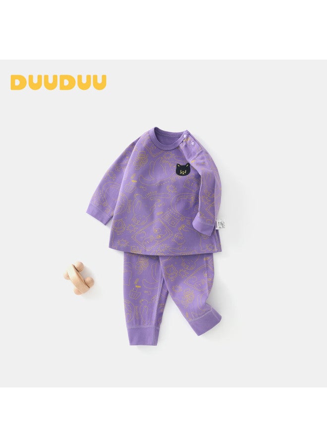 Duuduu Kids Children's Autumn Thermal Underwear Set Seamless Innerwear Autumn Winter Baby Clothes Infant Pajamas Purple 73