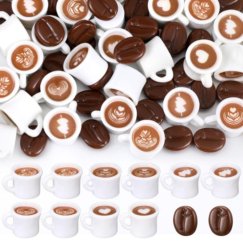 Soaoo 100 Pcs Coffee Cups and Beans Mini Resin Figurine Miniature Statues Things Mini Coffee Mug Drink Charms for DIY Jewelry Necklace Earring Bracelet Keychain Craft Decor - Image 3
