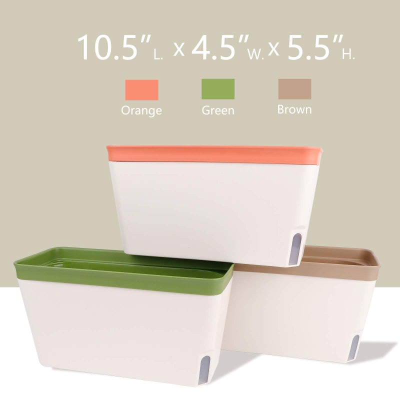 OurWarm صندوق زراعة الأعشاب من OurWarm على حافة النافذة، مجموعة من 3، أص pots ذاتية الري، أص pots مستطيلة بطول 10.5 بوصة، أص pots زهور زخرفية للزراعة الداخلية، الأعشاب، الخضروات، الزهور (3 ألوان) - Image 5