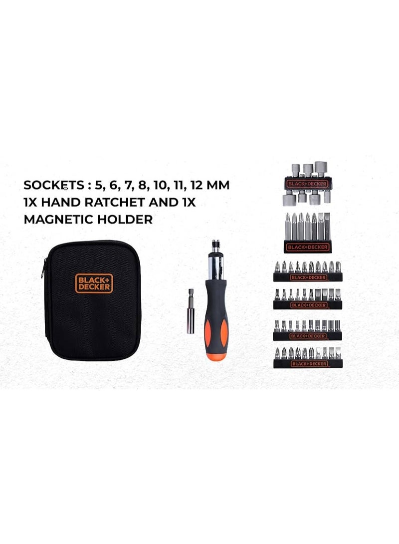 BLACK+DECKER A7104, 56-Piece Screwdriver & Nut Driver Set with Ratcheting Screwdriver and Storage Case - Image 3