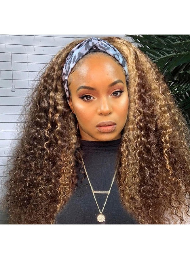 XSY Headband Wig Human Hair Highlight Ombre Kinky Curly 16 Inch Headband Wigs for Black Women Honey Blonde Glueless Wig Brazilian Curly Human Hair Wigs - Image 1
