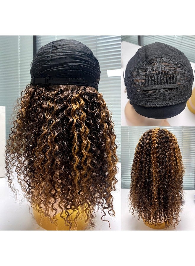 XSY Headband Wig Human Hair Highlight Ombre Kinky Curly 16 Inch Headband Wigs for Black Women Honey Blonde Glueless Wig Brazilian Curly Human Hair Wigs - Image 2