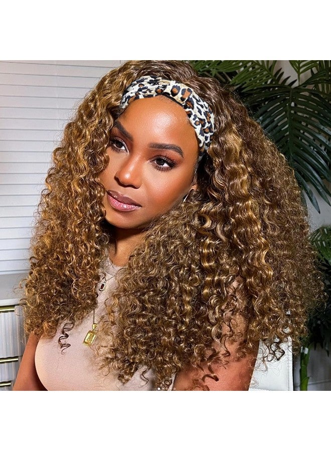 XSY Headband Wig Human Hair Highlight Ombre Kinky Curly 16 Inch Headband Wigs for Black Women Honey Blonde Glueless Wig Brazilian Curly Human Hair Wigs - Image 4