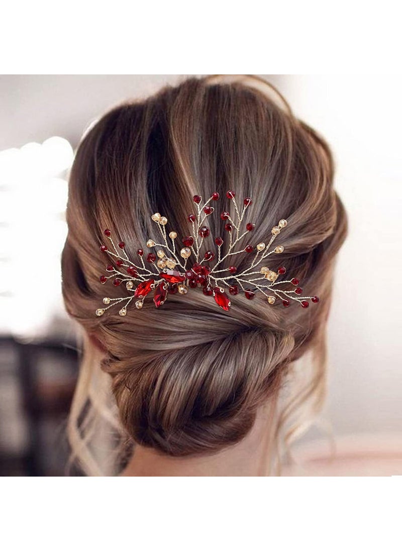 BETITETO - BETITETO Crystal Bridal Hair Pin Emerald Green Gold Hair Vine Accessories Headpiece Elegant for Wedding Party Banquet Wine Red - Image 1
