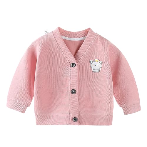 BEMBIKA Woollen Knitted Full Sleeve Sweater for Kids Cardigan Winter Wear Front Button V-Neck Shape Sweater for Baby Boys and Girls (Pink) 18Months-24Months - Image 1