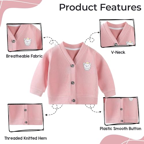 BEMBIKA Woollen Knitted Full Sleeve Sweater for Kids Cardigan Winter Wear Front Button V-Neck Shape Sweater for Baby Boys and Girls (Pink) 18Months-24Months - Image 4