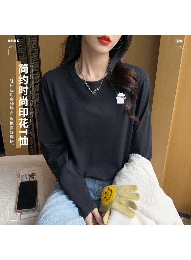 LANG SHA Women'S Long Sleeve Round Neck T-Shirt, Versatile Solid Color Printed Base Layer Top, Women'S Tee - Image 4