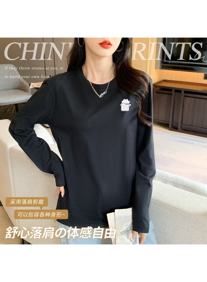 LANG SHA Women'S Long Sleeve Round Neck T-Shirt, Versatile Solid Color Printed Base Layer Top, Women'S Tee - Image 5
