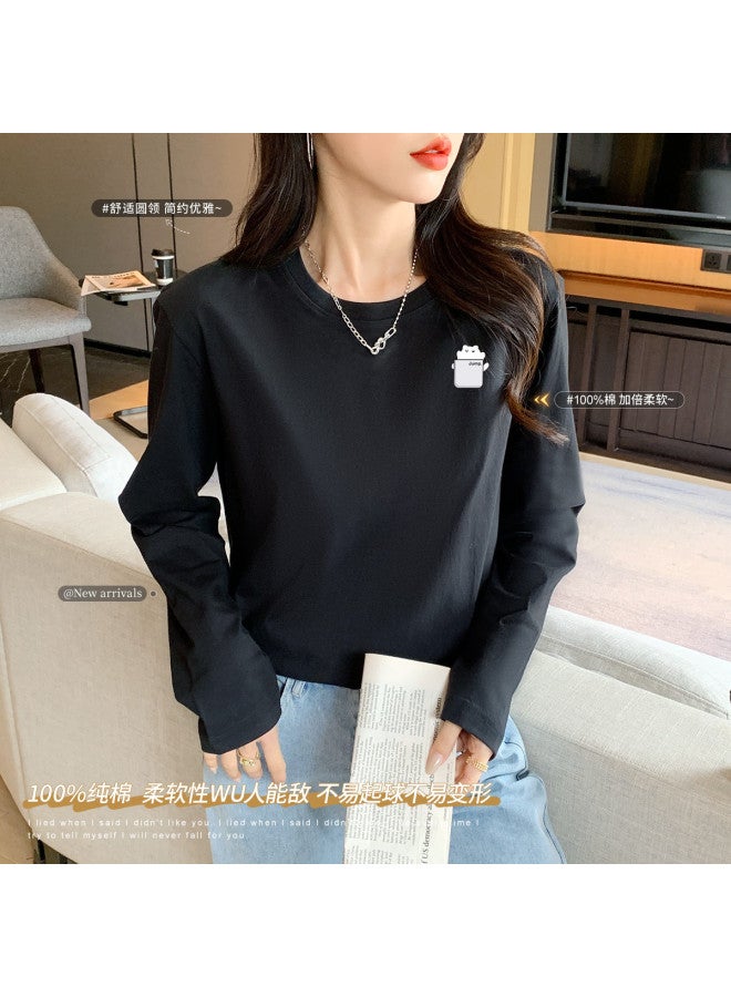 LANG SHA Women'S Long Sleeve Round Neck T-Shirt, Versatile Solid Color Printed Base Layer Top, Women'S Tee - Image 3