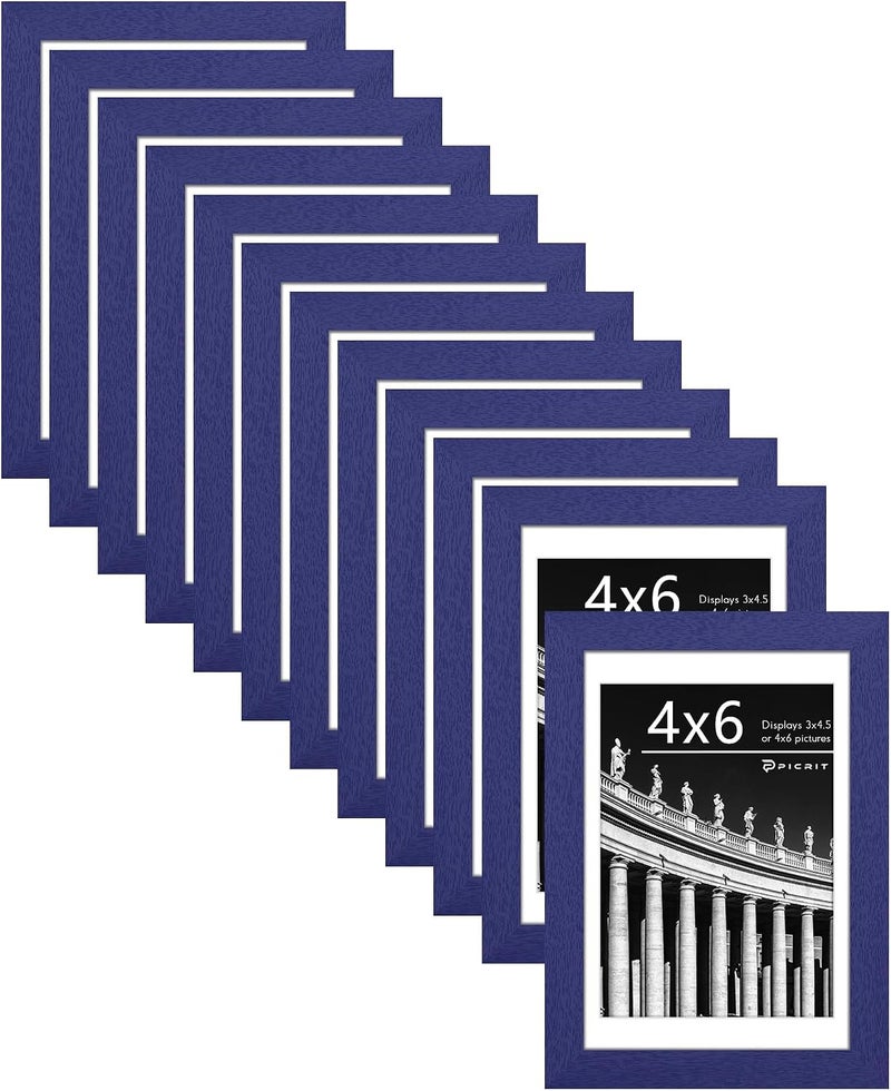 Picrit 4x6 Picture Frame Set of 12, Display 3.5x5 with Mat or 4x6 without Mat, Photo Frames for Wall Mounting or Table Top Display, Navy Blue - Image 1