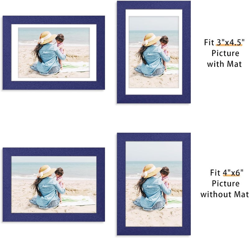 Picrit 4x6 Picture Frame Set of 12, Display 3.5x5 with Mat or 4x6 without Mat, Photo Frames for Wall Mounting or Table Top Display, Navy Blue - Image 3