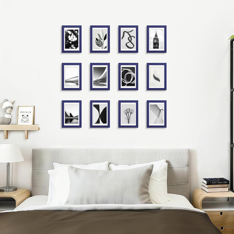 Picrit 4x6 Picture Frame Set of 12, Display 3.5x5 with Mat or 4x6 without Mat, Photo Frames for Wall Mounting or Table Top Display, Navy Blue - Image 5
