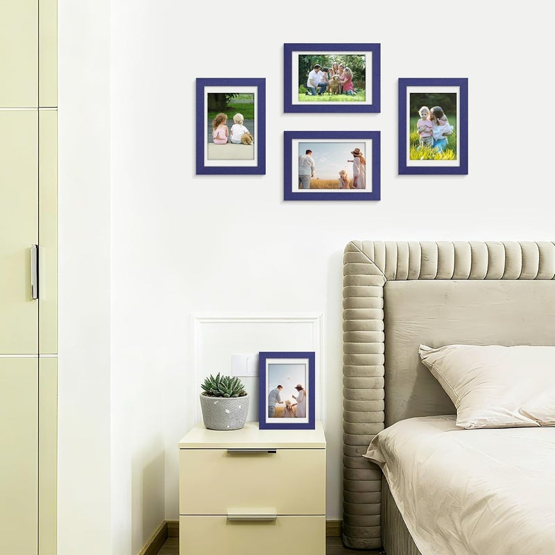 Picrit 4x6 Picture Frame Set of 12, Display 3.5x5 with Mat or 4x6 without Mat, Photo Frames for Wall Mounting or Table Top Display, Navy Blue - Image 2