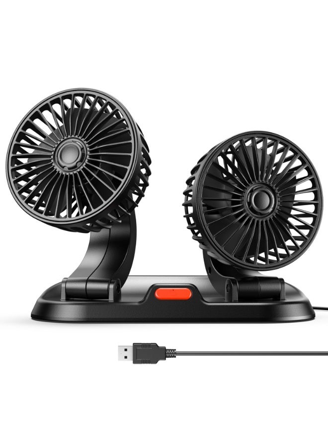 هيومان جوي مروحة USB للسيارات مع وظيفة تبريد قوية - مروحة سيارة برأسين تدور 360 درجة لسيارة السيدان والسيارات الرياضية متعددة الاستخدامات والشاحنات والرحلات البحرية، مروحة سطح المكتب في المكتب المنزلي - Image 1