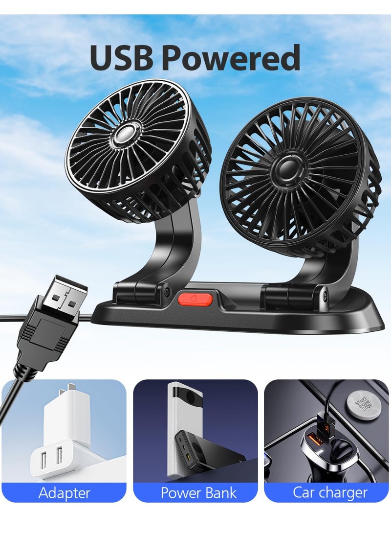 هيومان جوي مروحة USB للسيارات مع وظيفة تبريد قوية - مروحة سيارة برأسين تدور 360 درجة لسيارة السيدان والسيارات الرياضية متعددة الاستخدامات والشاحنات والرحلات البحرية، مروحة سطح المكتب في المكتب المنزلي - Image 4