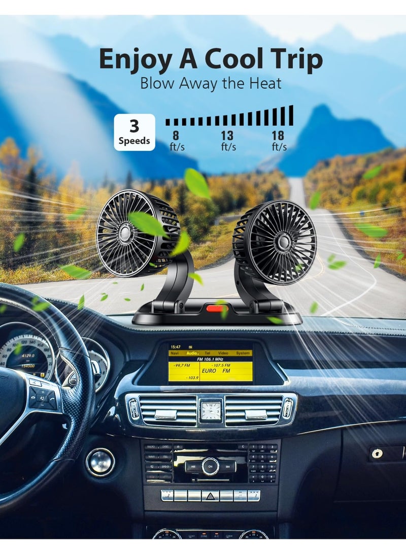 هيومان جوي مروحة USB للسيارات مع وظيفة تبريد قوية - مروحة سيارة برأسين تدور 360 درجة لسيارة السيدان والسيارات الرياضية متعددة الاستخدامات والشاحنات والرحلات البحرية، مروحة سطح المكتب في المكتب المنزلي - Image 2