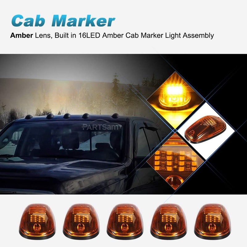 Partsam 5pcs 16LED Amber Cab Light Top Roof Running Clearance Cab Marker Lights 264146AM Assembly Compatible with Dodge Ram 1500 2500 3500 4500 5500 2003-2018 Pickup Trucks - Image 2