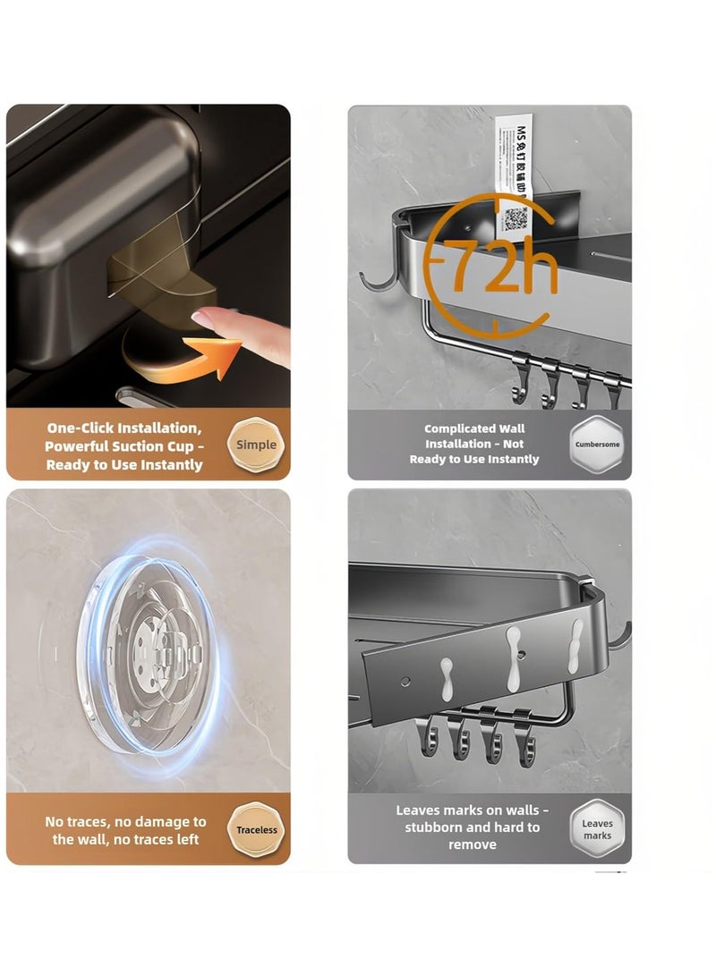 NANAO رف الحمام من الفولاذ المقاوم للصدأ، منظم دش مع كوب شفط، مقاوم للصدأ، من الألمنيوم، بدون حفر، رف تخزين مثبت على الحائط للحمام والدش والمطبخ - Image 4