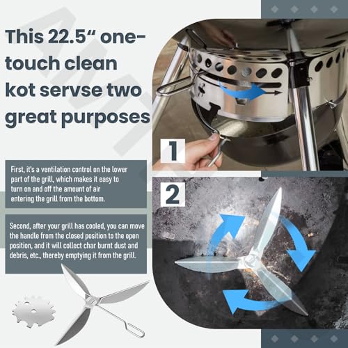 AMTHKNO 22-1/2-Inch One-Touch Cleaning System Kit, 7444 Replacement Parts-Grill Damper for Weber Grill, Also for Master-Touch Series, Performer Series, and Original Kettle Series 22" Charcoal Grills, Silver - Image 4