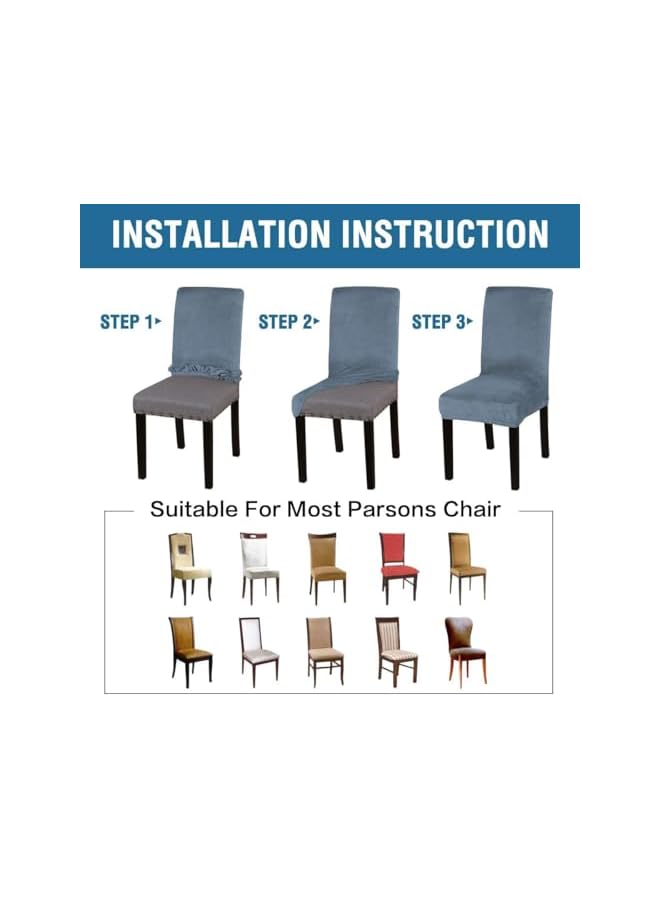 The Bros Dining Chair Covers Velvet Stretch Chair Covers for Dining Room Set of 4 Parson Chair Slipcovers Chair Protectors Covers,Soft Thick Solid Velvet Fabric Washable (4, Stone Blue) - Image 5