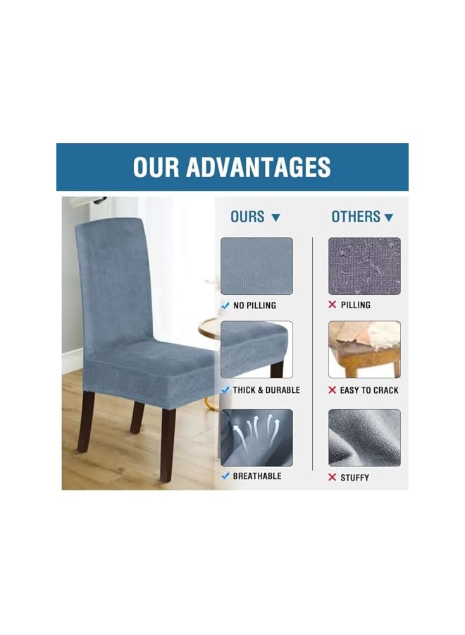 The Bros Dining Chair Covers Velvet Stretch Chair Covers for Dining Room Set of 4 Parson Chair Slipcovers Chair Protectors Covers,Soft Thick Solid Velvet Fabric Washable (4, Stone Blue) - Image 4