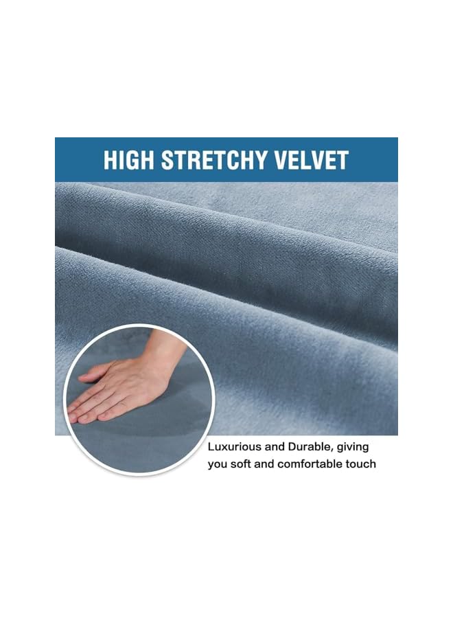The Bros Dining Chair Covers Velvet Stretch Chair Covers for Dining Room Set of 4 Parson Chair Slipcovers Chair Protectors Covers,Soft Thick Solid Velvet Fabric Washable (4, Stone Blue) - Image 3