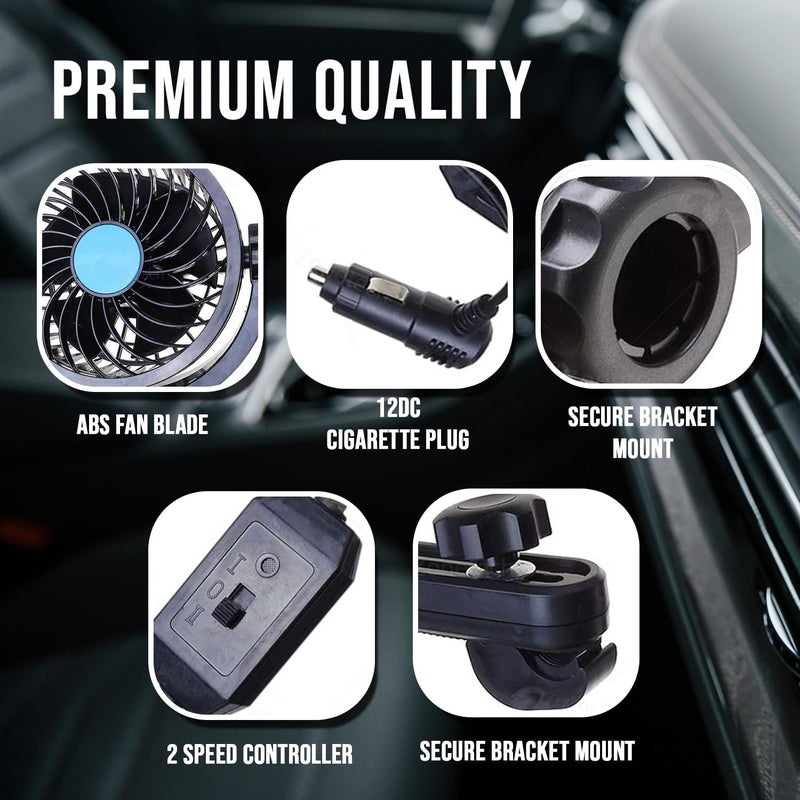 ZONETECH Car Cooling Air Fan 12V- Dual Head Car Auto Electric Cooling Air Fan for Rear Seat (Black 1 pack) - Image 4