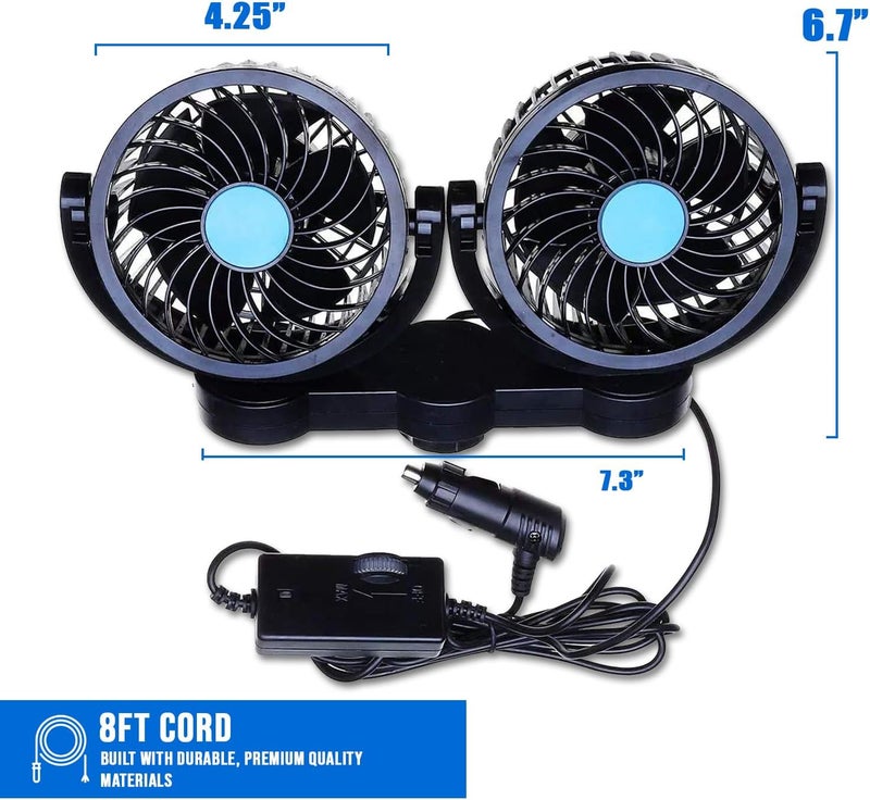 ZONETECH Car Cooling Air Fan 12V- Dual Head Car Auto Electric Cooling Air Fan for Rear Seat (Black 1 pack) - Image 2