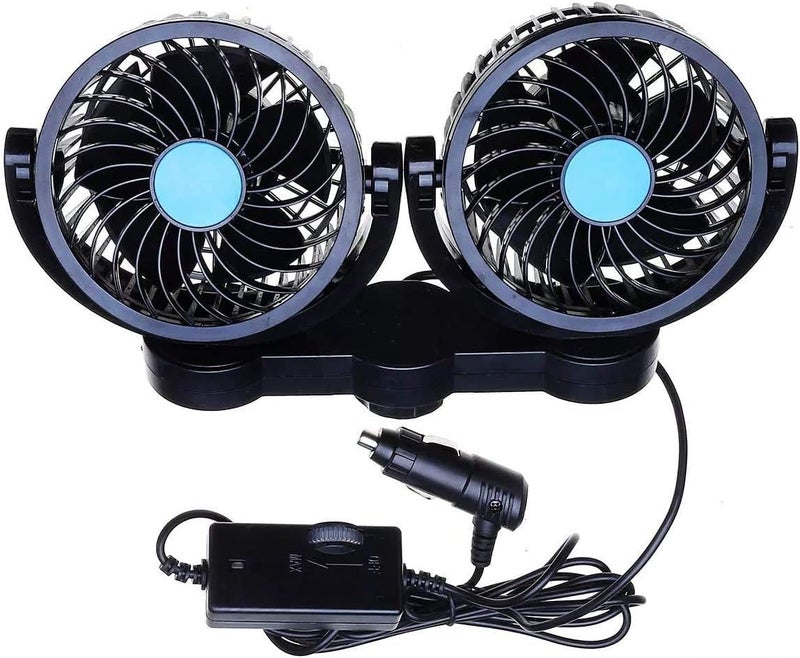 ZONETECH Car Cooling Air Fan 12V- Dual Head Car Auto Electric Cooling Air Fan for Rear Seat (Black 1 pack) - Image 1