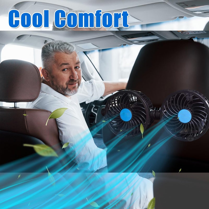 ZONETECH Car Cooling Air Fan 12V- Dual Head Car Auto Electric Cooling Air Fan for Rear Seat (Black 1 pack) - Image 5