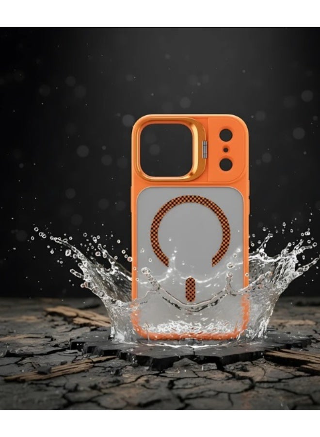 في آر كرييتيف غطاء حماية متين MagSafe لهاتف آبل iPhone 17 Pro Max مع غطاء كاميرا منزلق، تصميم مقاوم للصدمات، متوافق مع الشحن اللاسلكي – برتقالي - Image 5