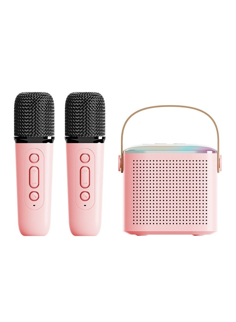 مكبر صوت بلوتوث محمول صغير للكاريوكي، مع 2 ميكروفونات لاسلكية وأضواء ملونة، مناسب للأطفال والبالغين لإقامة حفلات منزلية وهدايا لعب للبنات والأولاد. - Image 1