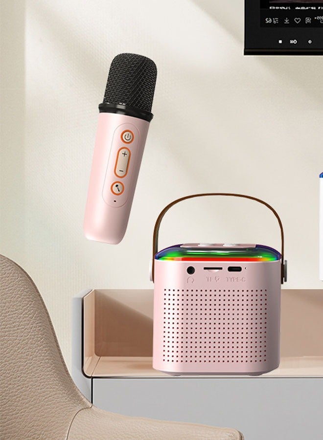 مكبر صوت بلوتوث محمول صغير للكاريوكي، مع 2 ميكروفونات لاسلكية وأضواء ملونة، مناسب للأطفال والبالغين لإقامة حفلات منزلية وهدايا لعب للبنات والأولاد. - Image 2