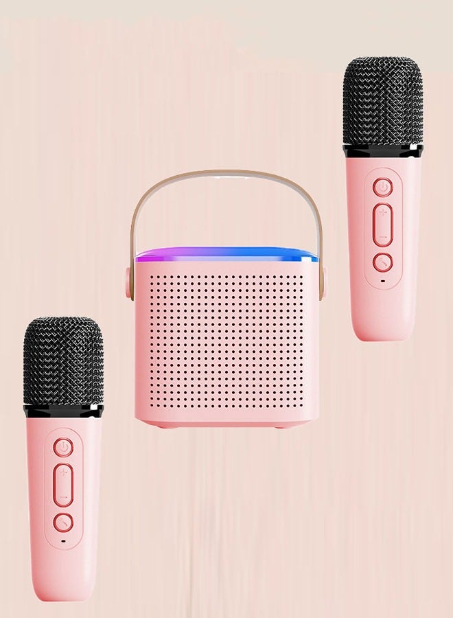 مكبر صوت بلوتوث محمول صغير للكاريوكي، مع 2 ميكروفونات لاسلكية وأضواء ملونة، مناسب للأطفال والبالغين لإقامة حفلات منزلية وهدايا لعب للبنات والأولاد. - Image 3